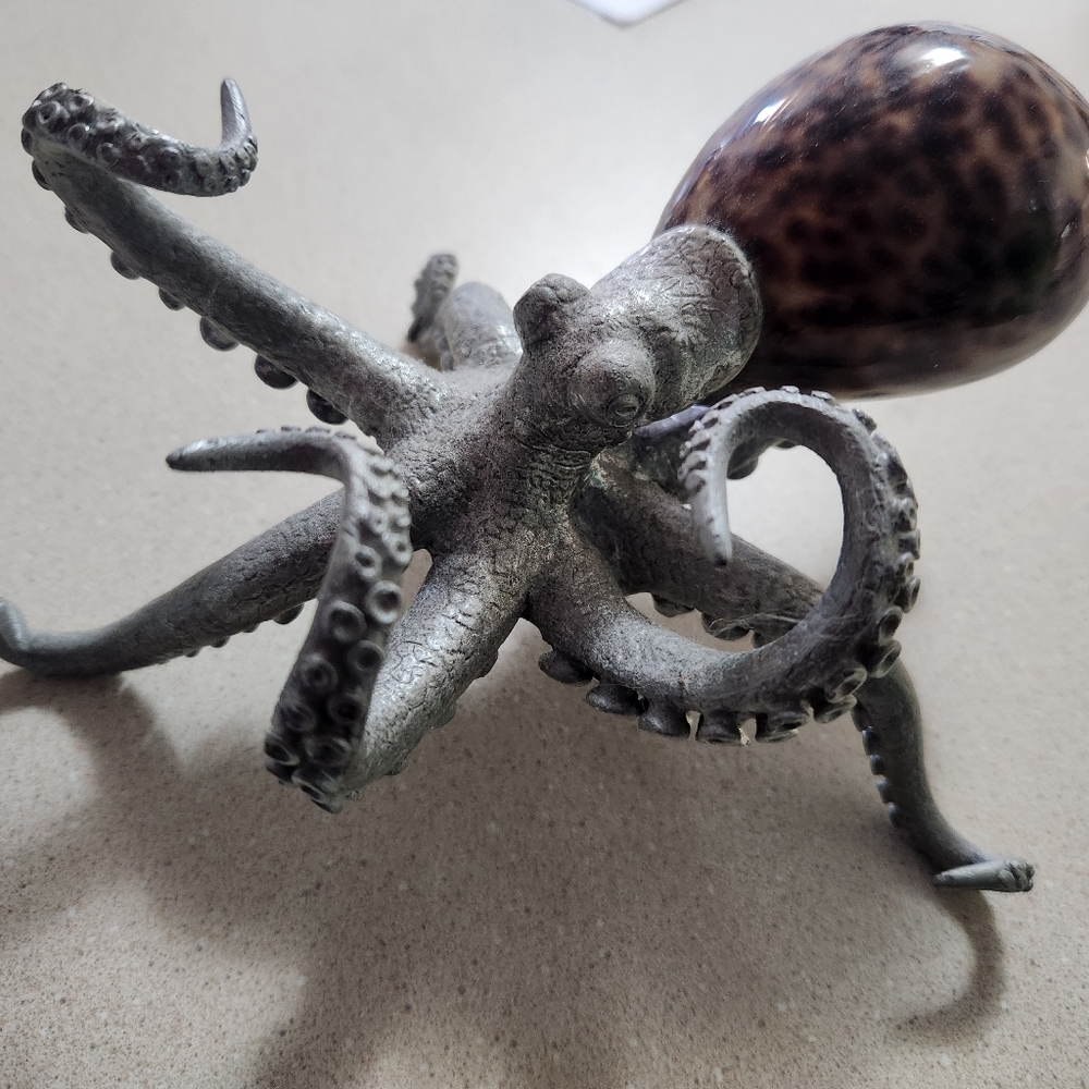 Decorative Octopus Pewter Sculpture With Real Shell